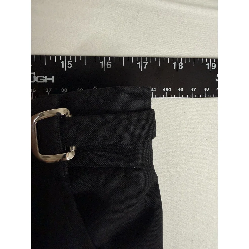 Vntg Jean Yves Mens Black Tuxedo Pants 31L Adjustable Metal Buckle 100% Wool Y2K